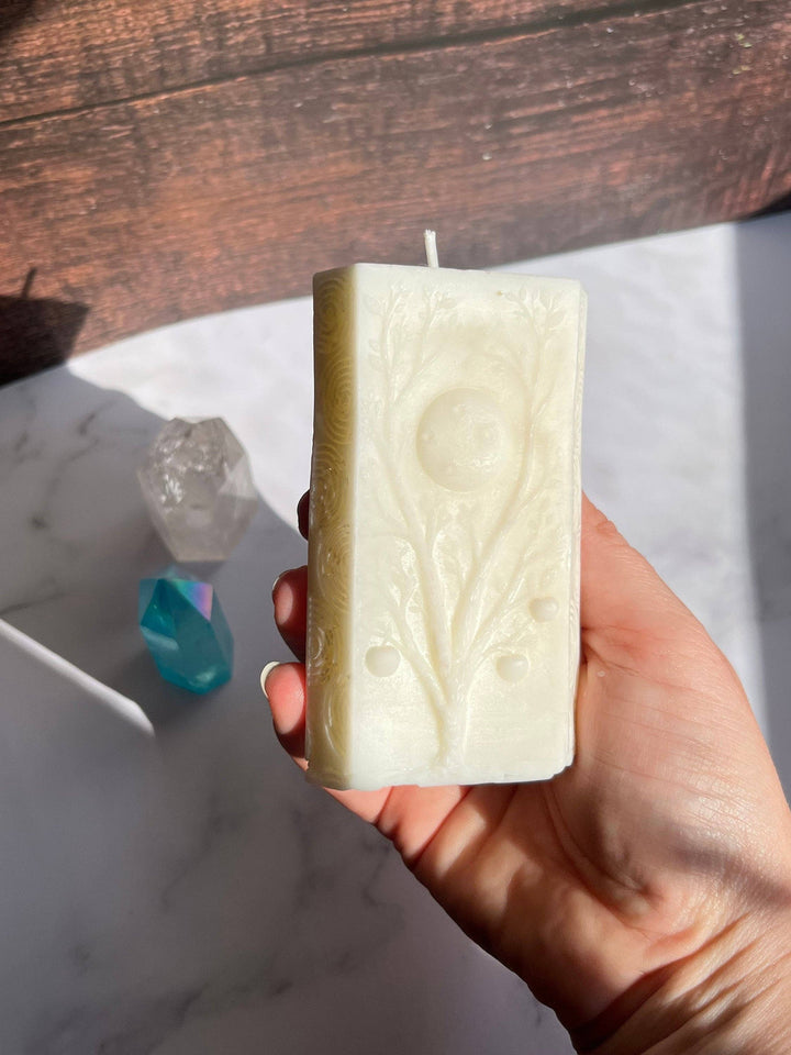 White Moon Witchy Spiritual Goddess Beeswax Candle