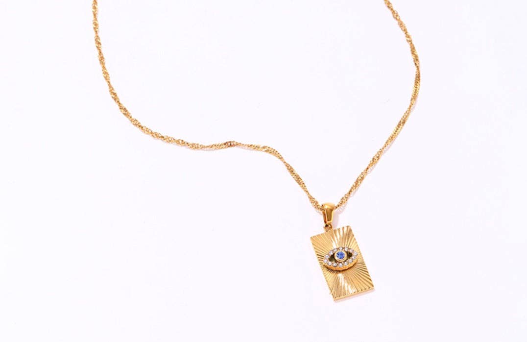Golden Ray Evil Eye Pendant Necklace – Crystal Protection Amulet