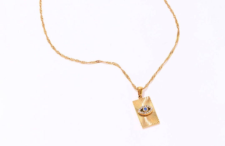Golden Ray Evil Eye Pendant Necklace – Crystal Protection Amulet