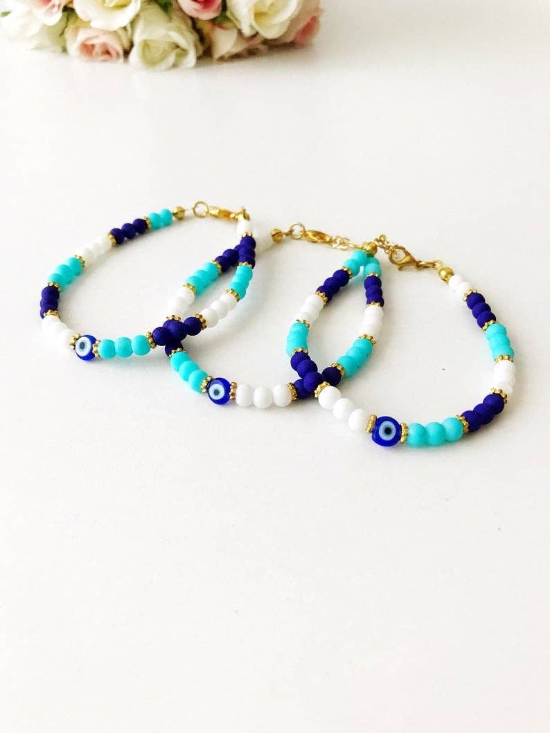 Seed Beads, Greek Evil Eye Bracelet