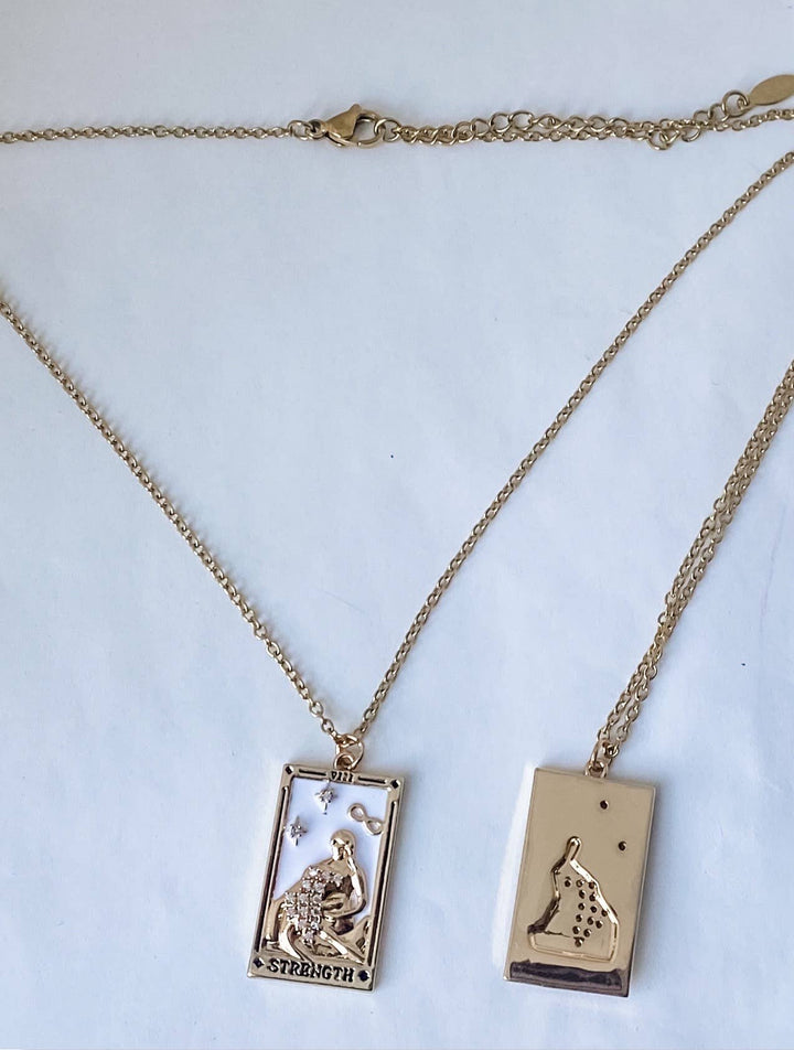 Tarot Card Necklace- Strength- Wrestling a Lion. 18K Gold