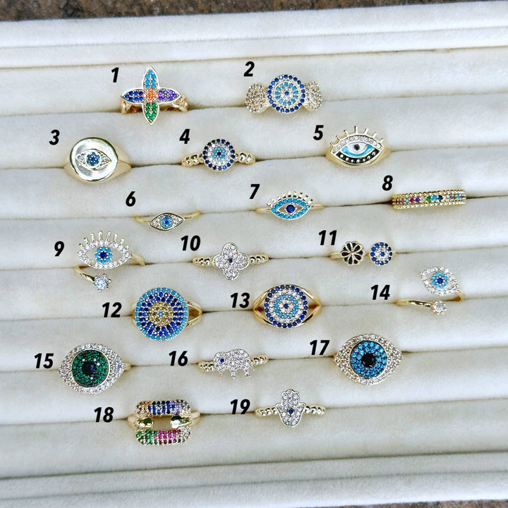 Stackable Gold Adjustable Evil Eye Ring for Her
