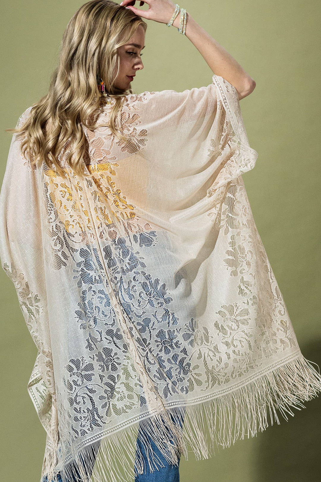 Floral Lace Kimono With Tassel