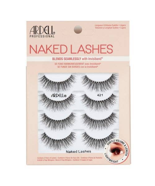 Ardell Naked Lashes packaging with four pairs of lashes on a beige background