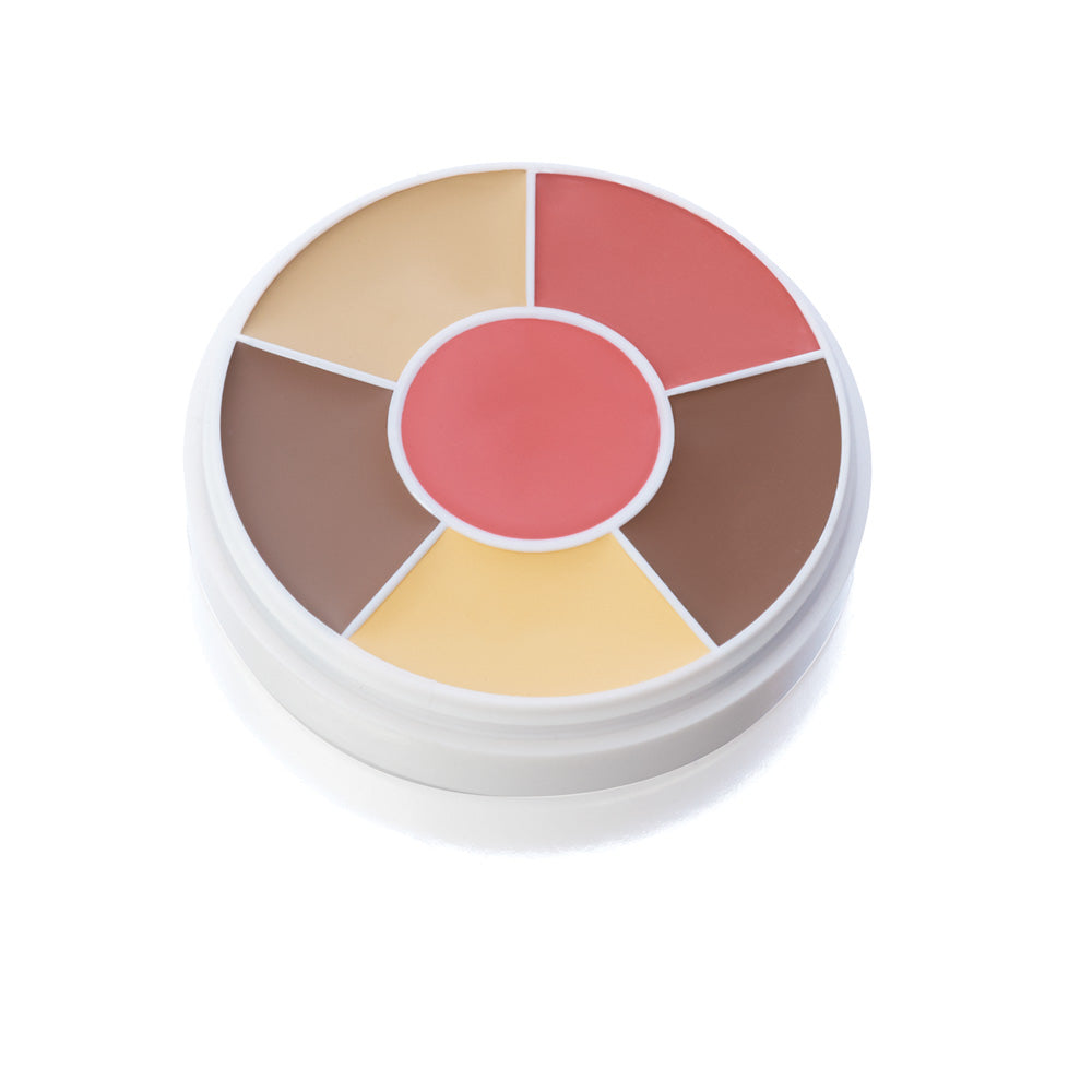 Makeup palette with five colors on a white background