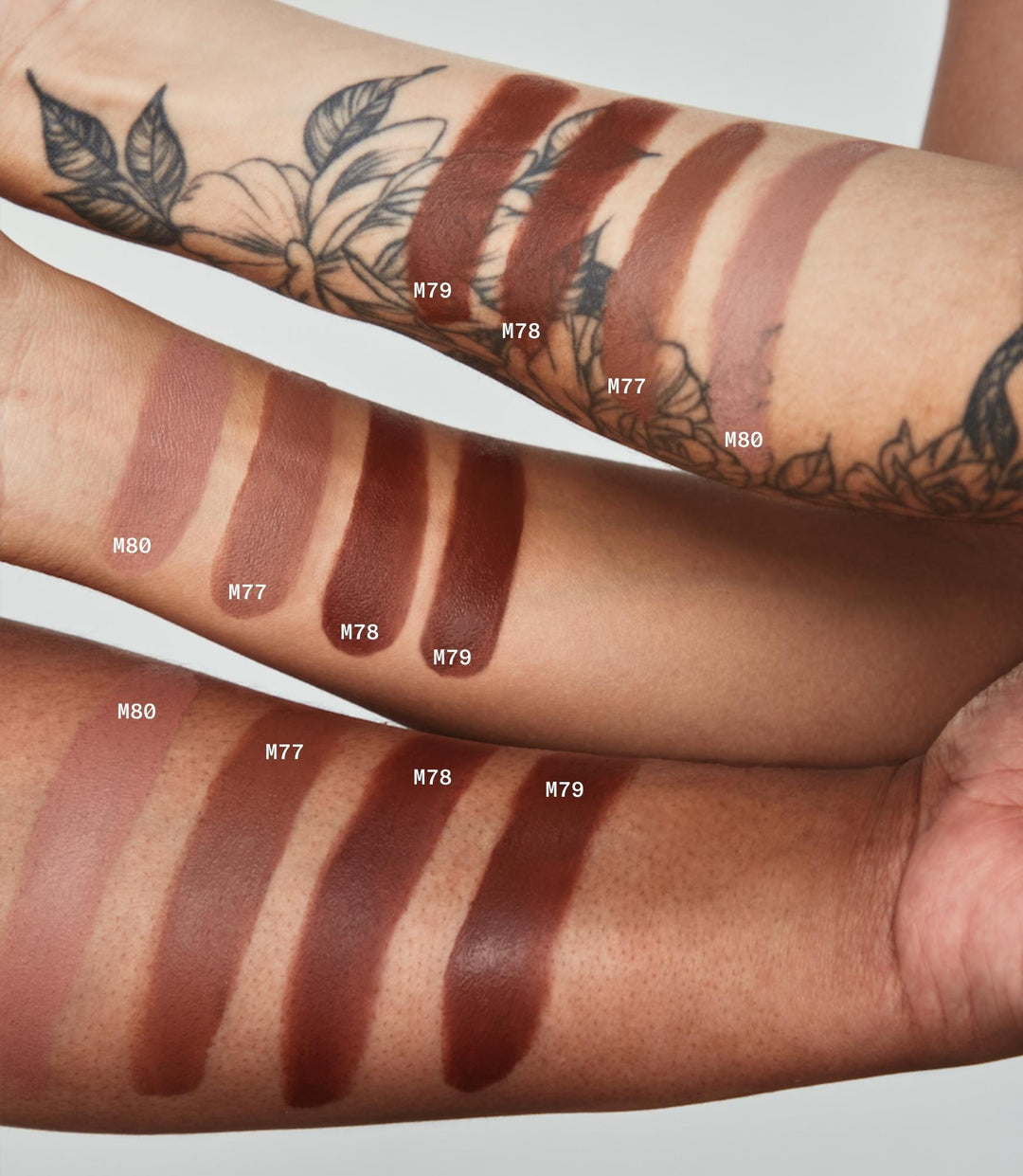 Cream Clay Bronzer swatched on different skin tones