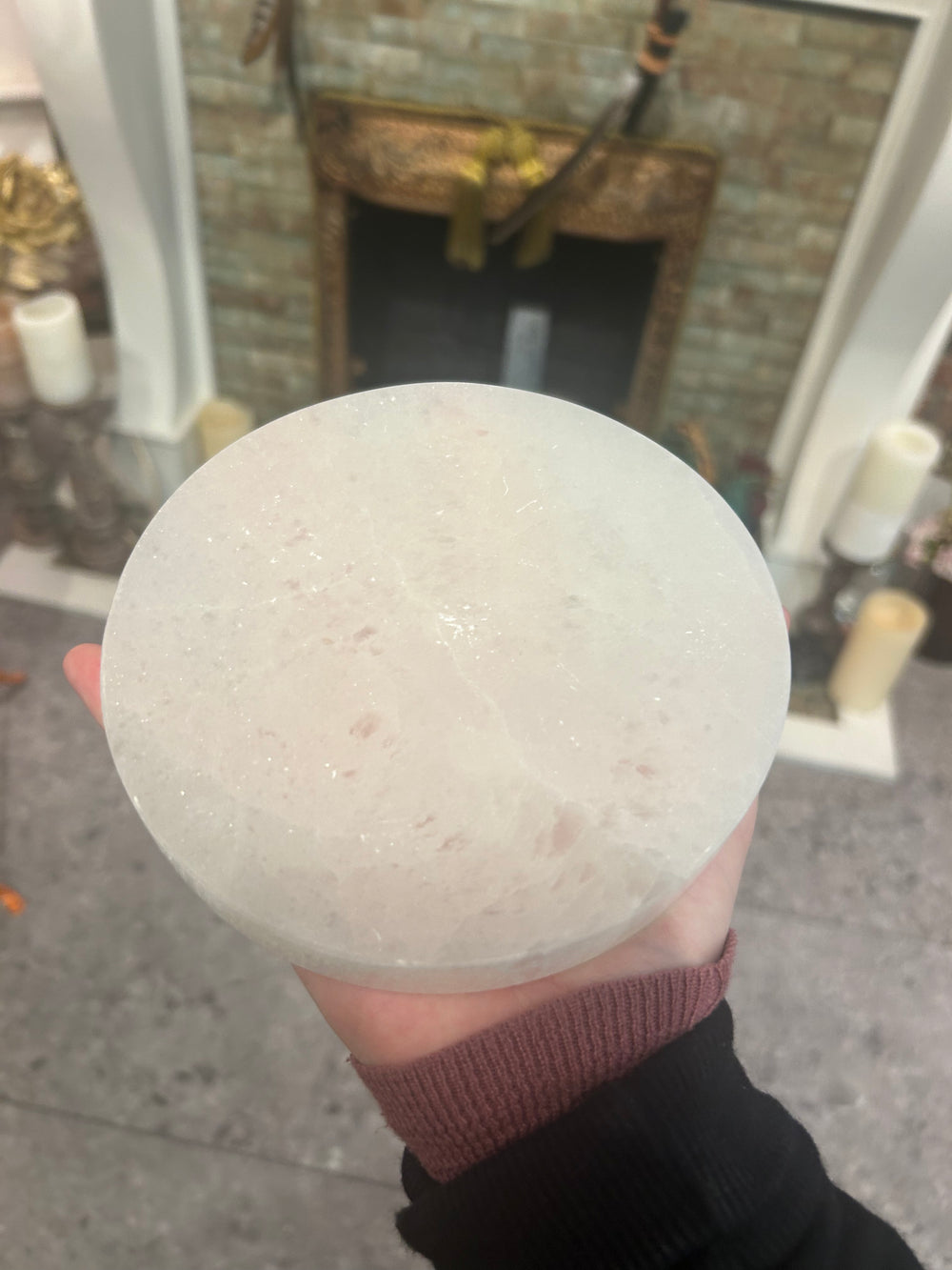 Large Selenite Charging Plate on my palm 