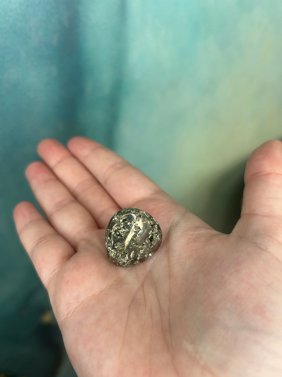 Pyrite Tumbler in the palm of my hand