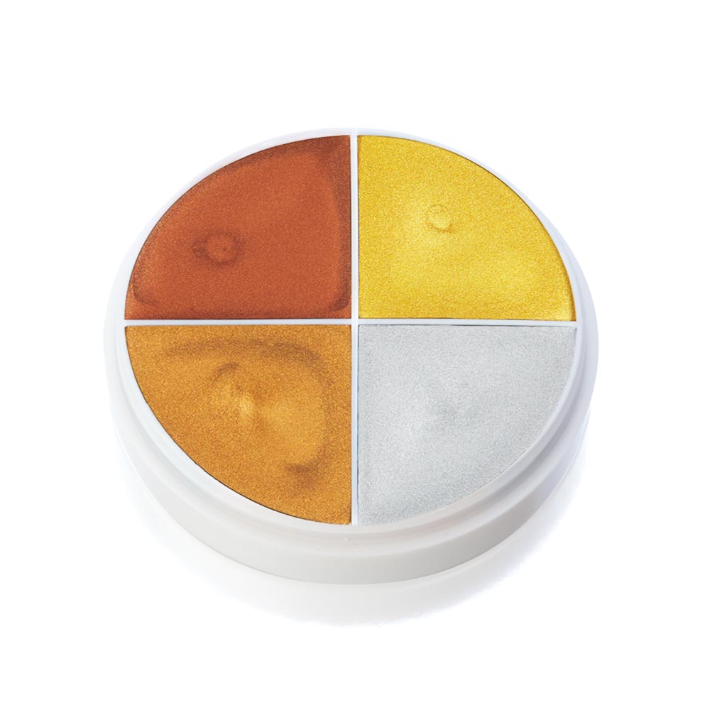 Makeup palette with four different colored shades on a white background