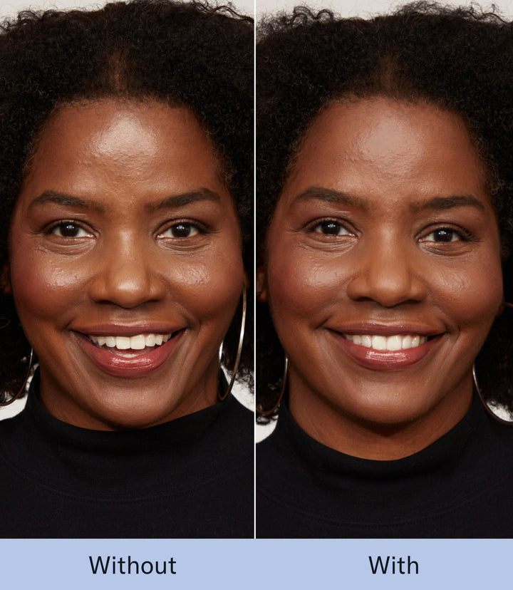 Translucent Blurring Loose Setting Powder before and after on a deep skin tone