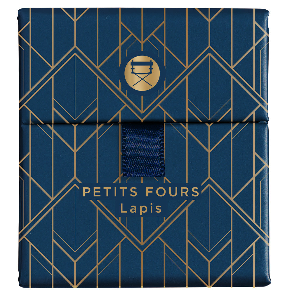 The Petits Fours Lapis pallet closed showing its blue and gold geometric pattern out of the sleeve.