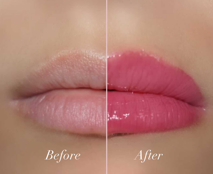 Rosie Jello Gloss Balm before and after