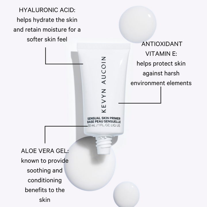 Kevyn Aucoin Sensual Skin Primer with labeled ingredients on a white background