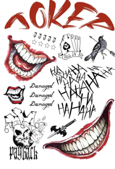 The Makeup Altar Joker Temporary Tattoos 8.2"x5.9" Sheet