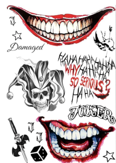 The Makeup Altar Joker Temporary Tattoos 8.2"x5.9" Sheet
