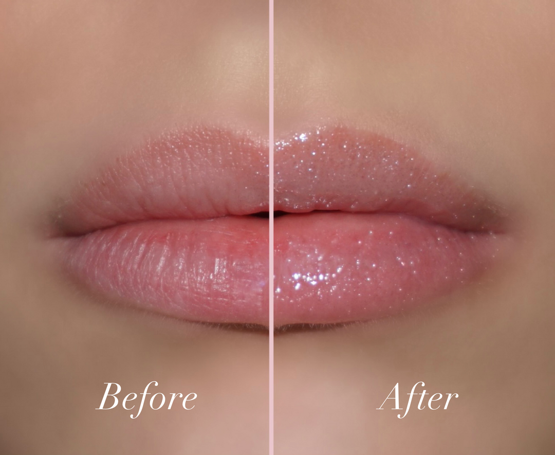 Sparkliest Jello Gloss Balm before and after