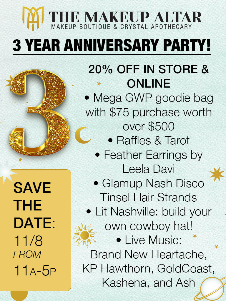 Advertisement for The Makeup Altar's 3-year anniversary party with promotional details and event information.