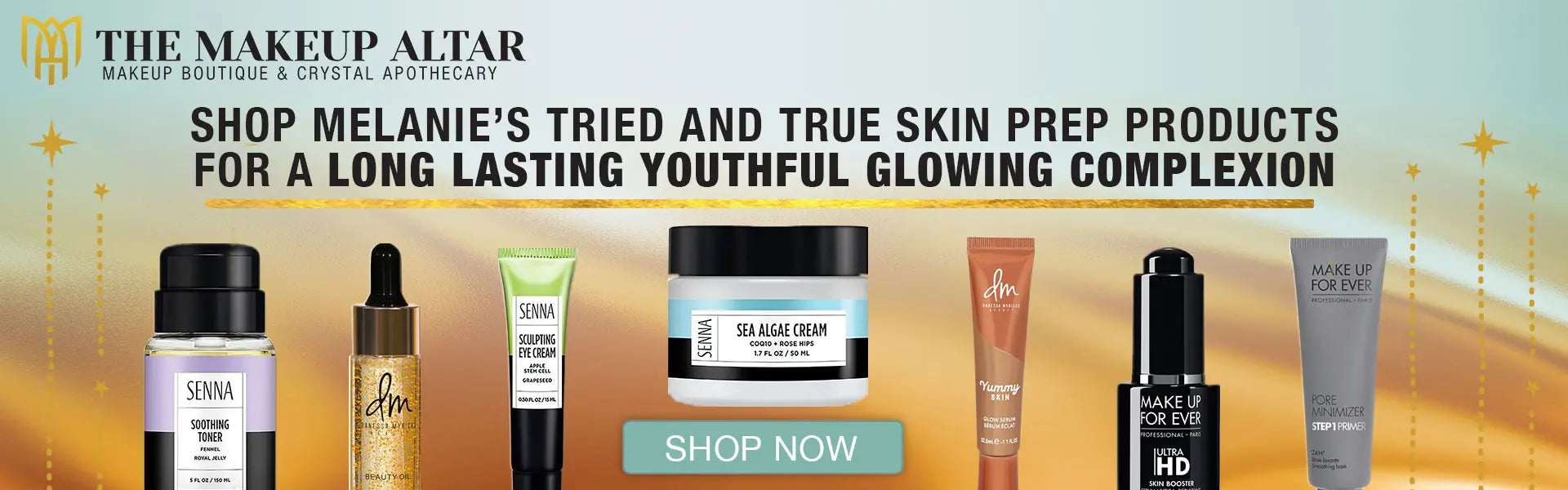 Shop Melanie's tried and true skin prep products for a long lasting youthful glowing complexion