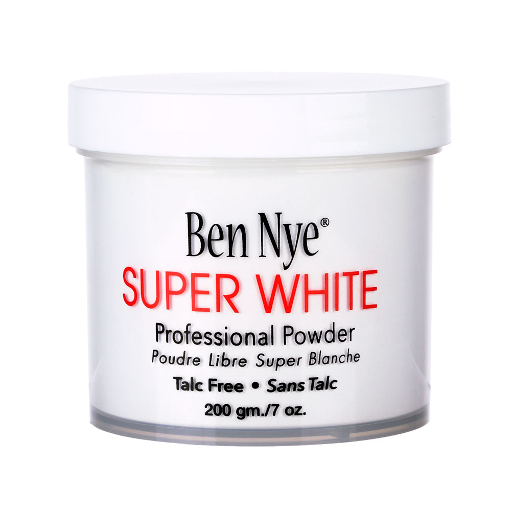 Ben Nye Super White professional powder jar on a white background