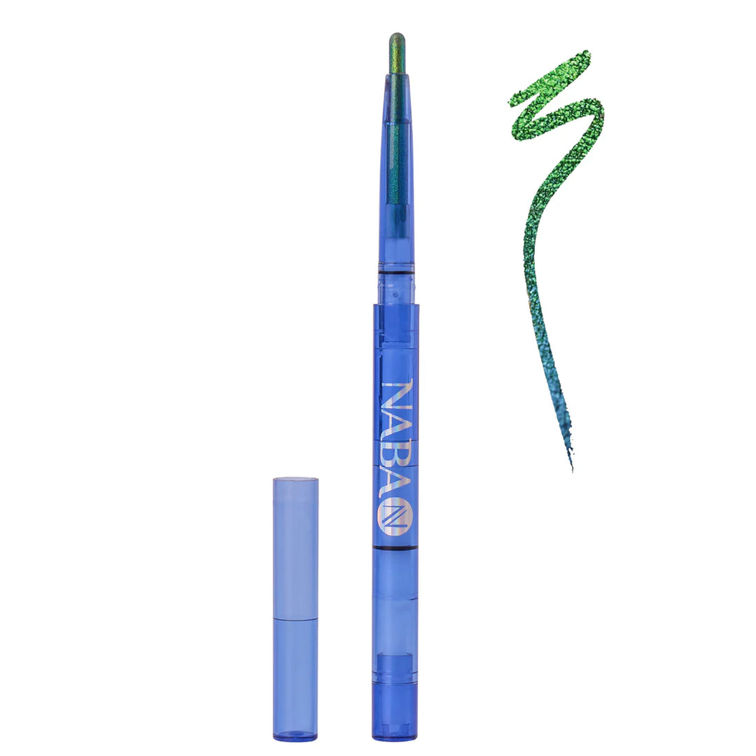Blue eyeliner pen with green ink on a white background, featuring the brand 'NABAIJI'.
