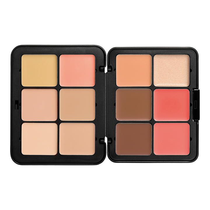 Harmony 1- HD Skin Face Essentials Palette With Highlighters open showing the 12 different shades