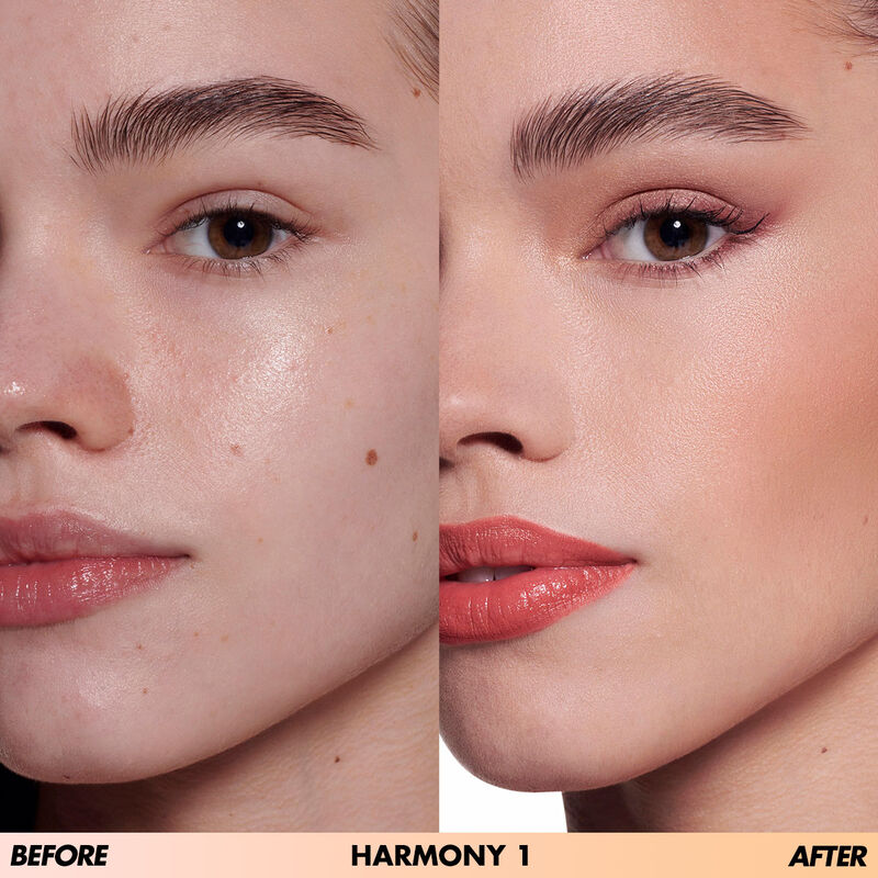 Harmony 1- HD Skin Face Essentials Palette With Highlighters Before and after on Fair skin tone