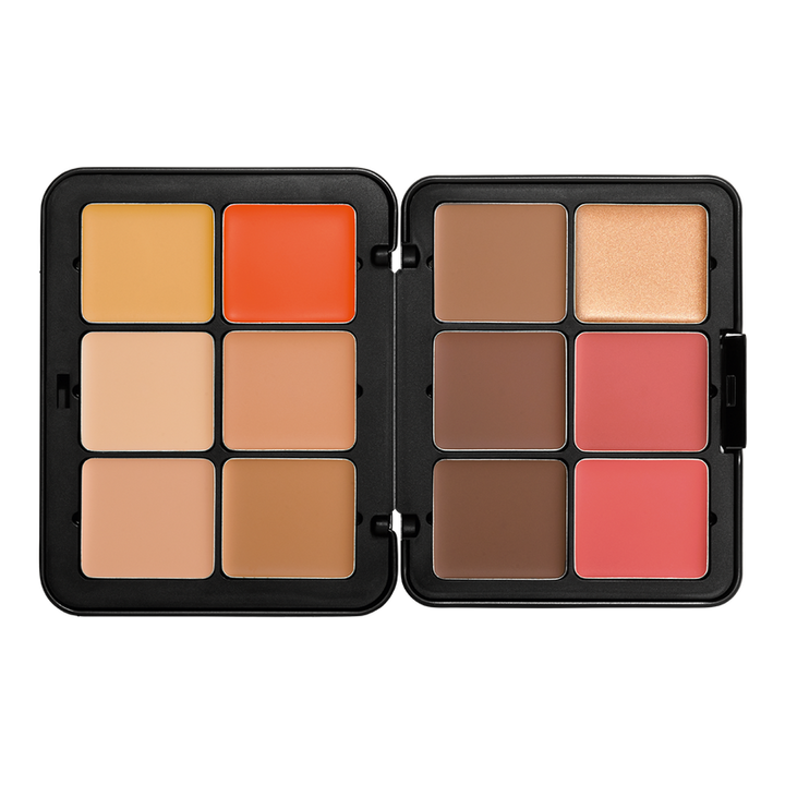 Harmony 2- HD Skin Face Essentials Palette With Highlighters open showing the 12 different shades