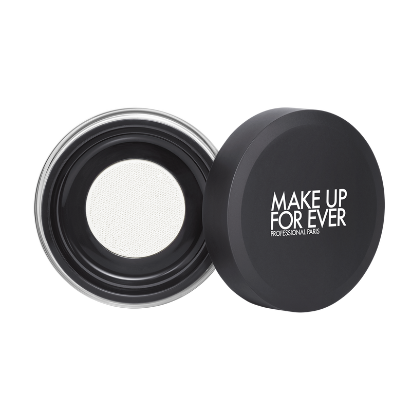 Make-up container with black lid featuring 'MAKE UP FOR EVER' on a white background