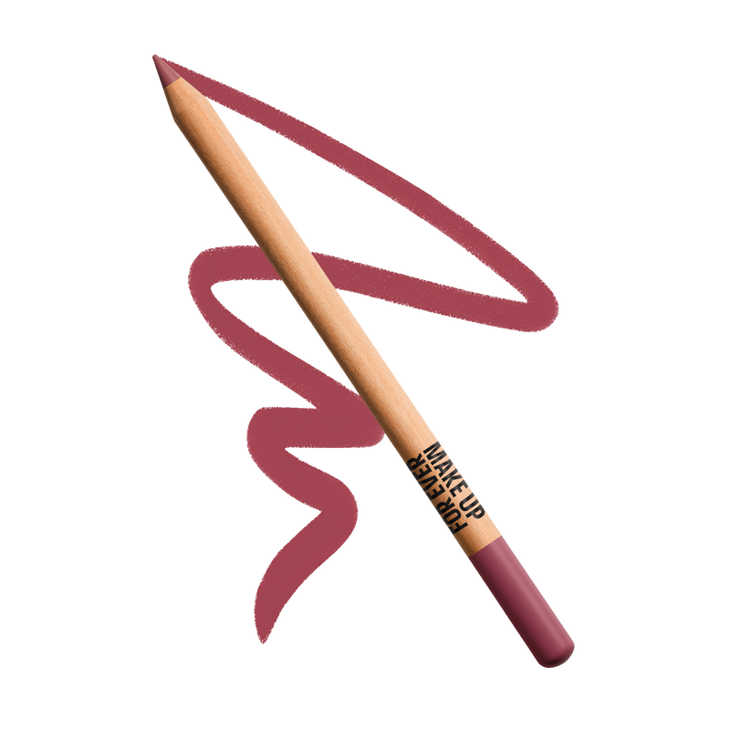 Lip liner pencil with pink swatch on a white background