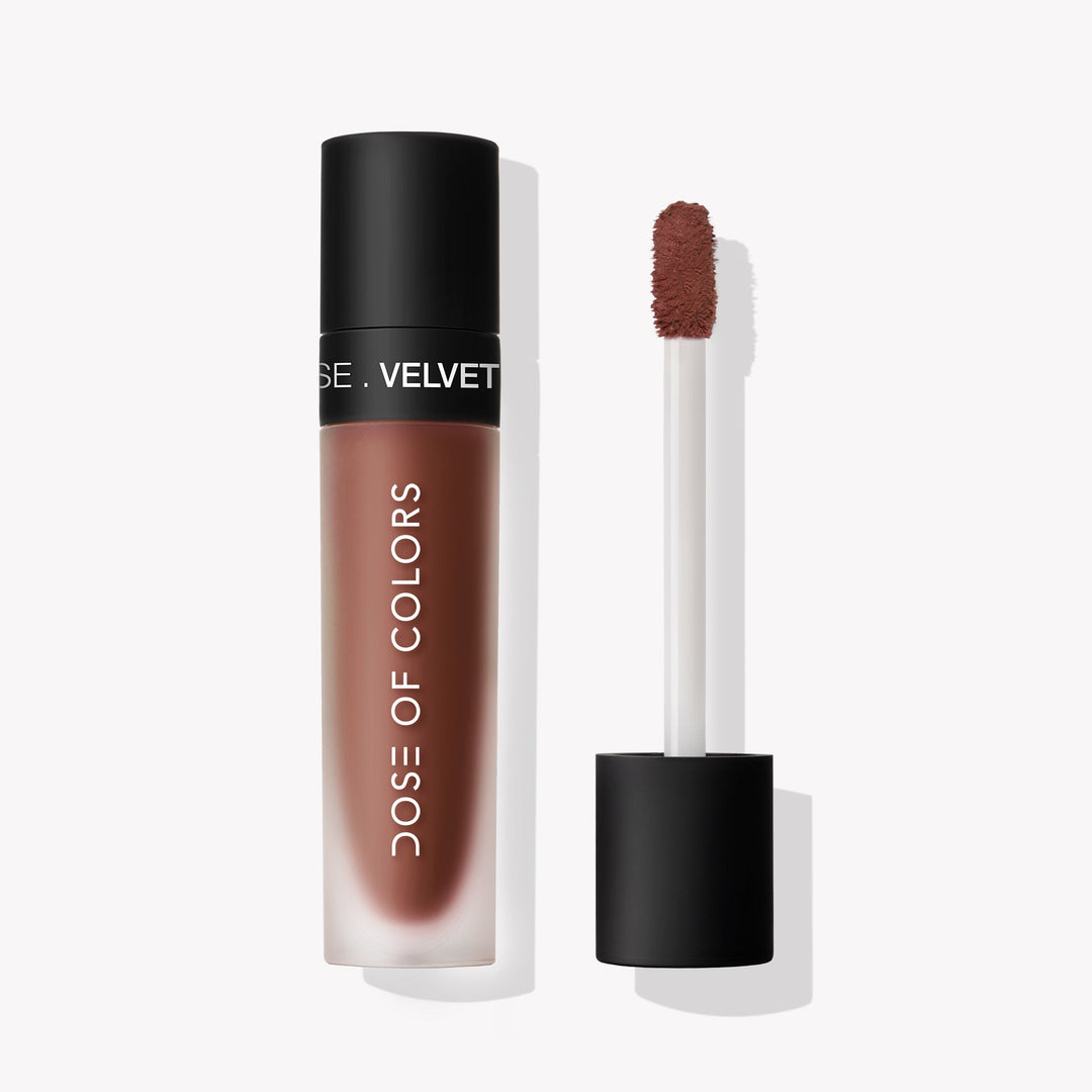 The Velvet Mousse Lipstick, Shade: Spicy. A beautiful brown color.