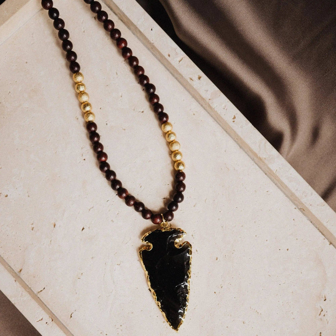 Collar de Obsidiana Negra con Colgante de Punta de Flecha| Obsidian Arrowhead