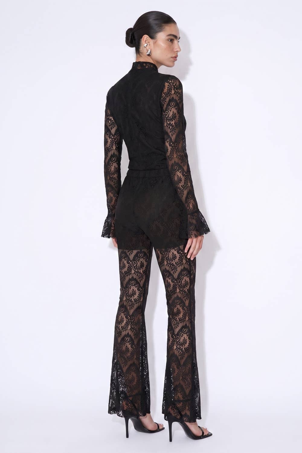 Floral Lace Bodysuit And Flared Trouser Set