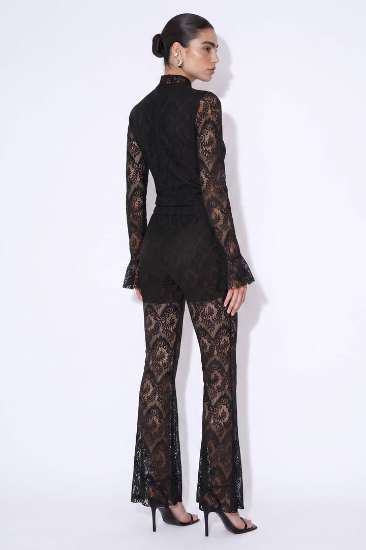Floral Lace Bodysuit And Flared Trouser Set