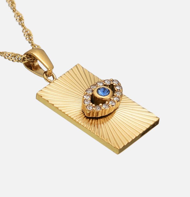 Golden Ray Evil Eye Pendant Necklace – Crystal Protection Amulet