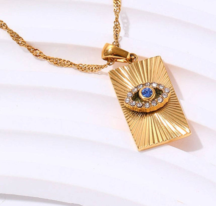 Golden Ray Evil Eye Pendant Necklace – Crystal Protection Amulet
