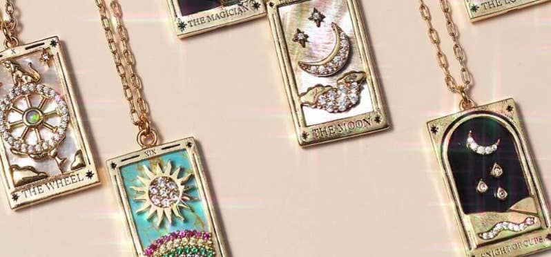 The Sun Enamel Tarot Card Necklace 18K with rhinestones 