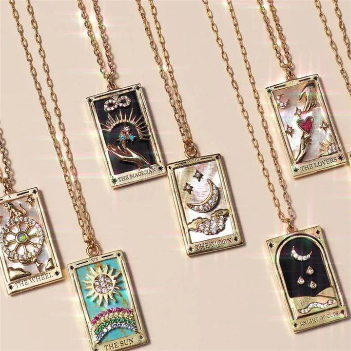 The Lovers Enamel Tarot Card Necklace 18K with rhinestones