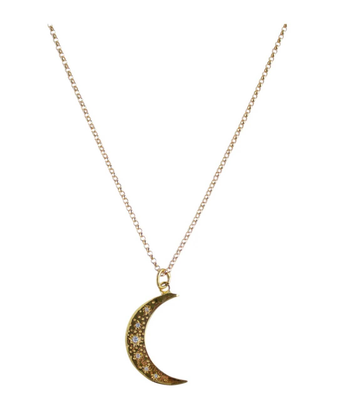 Crescent Moon Opal and Crystal Steel 14K Gold Necklace