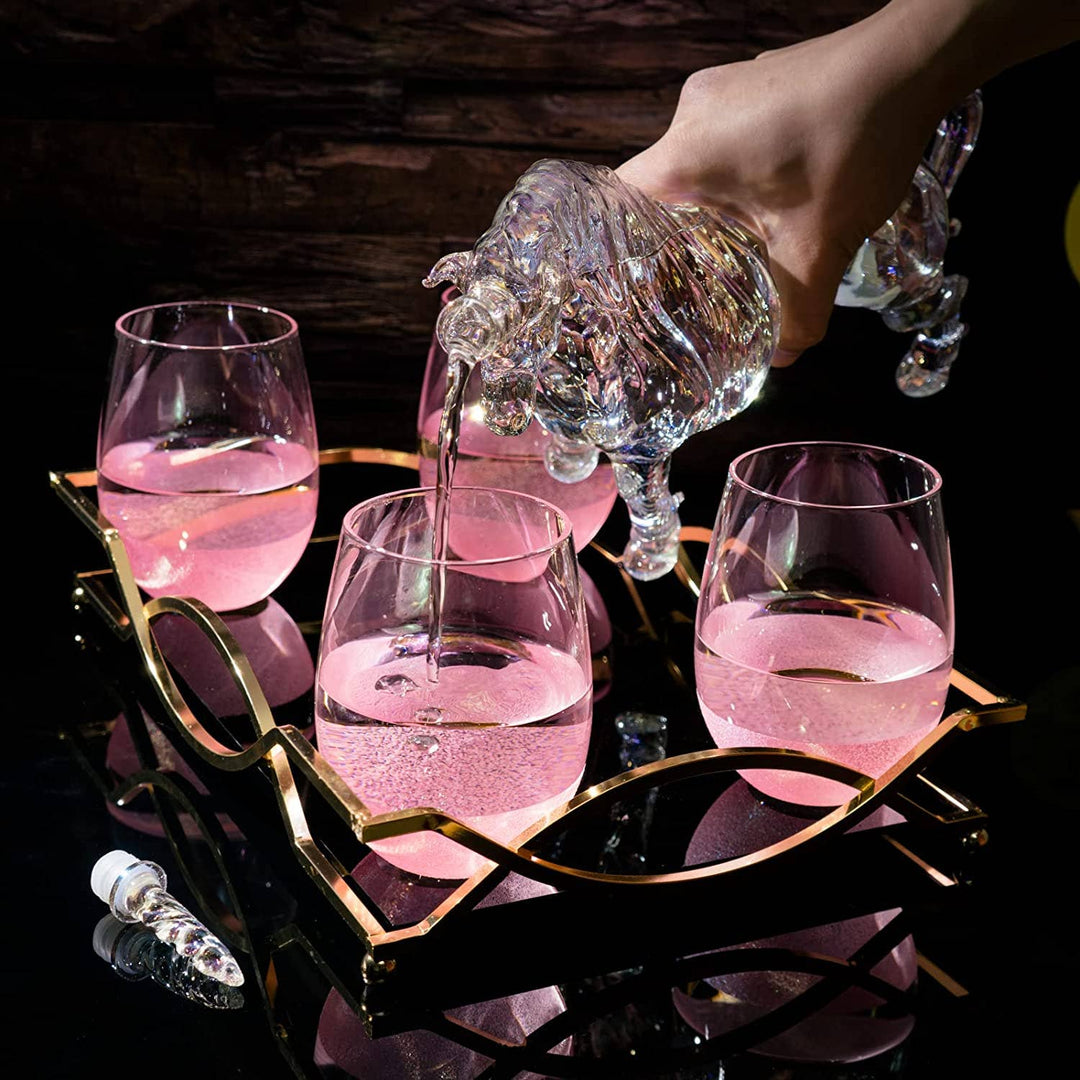 Iridescent Unicorn Whiskey Decanter Set 750ml & 4 Glasses