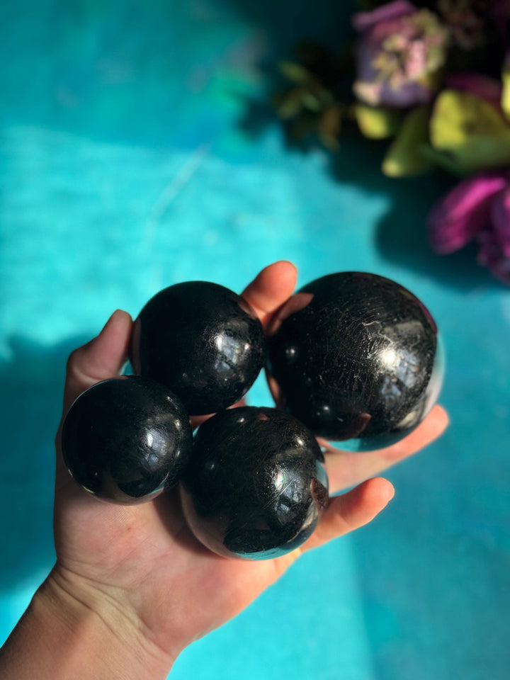 Black Tourmaline Crystal Spheres, Ethically Sourced Crystals, Protection Stone