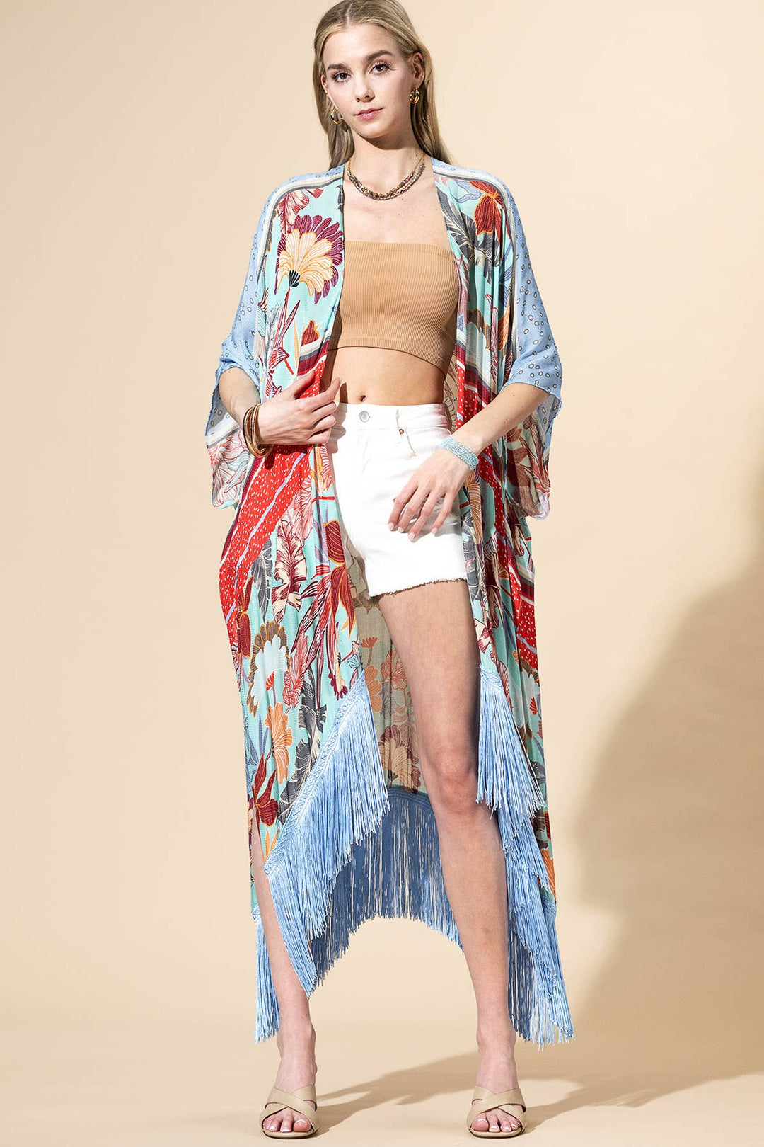 Azule Bloom Fringed Kimono