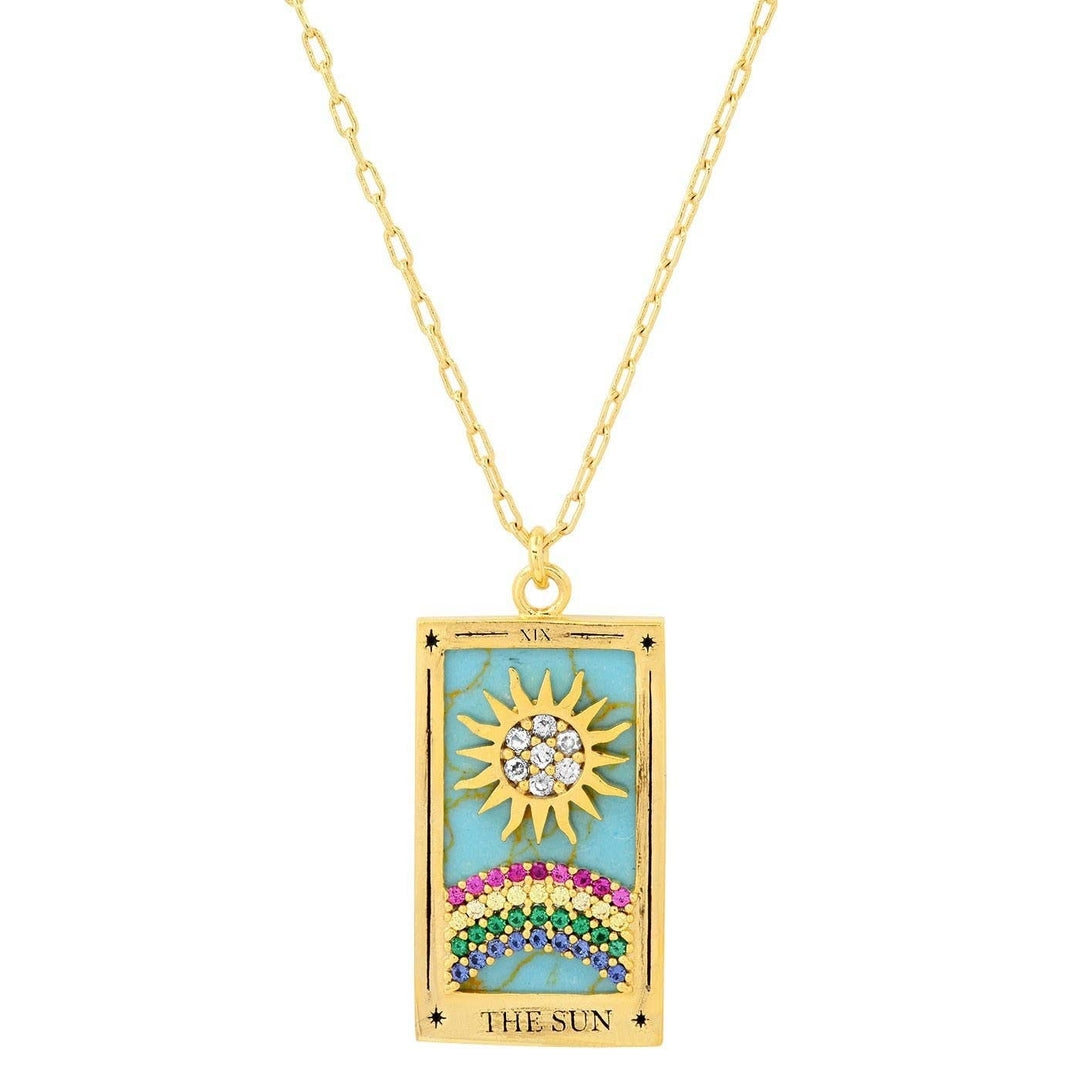 The Sun Enamel Tarot Card Necklace 18K with rhinestones 