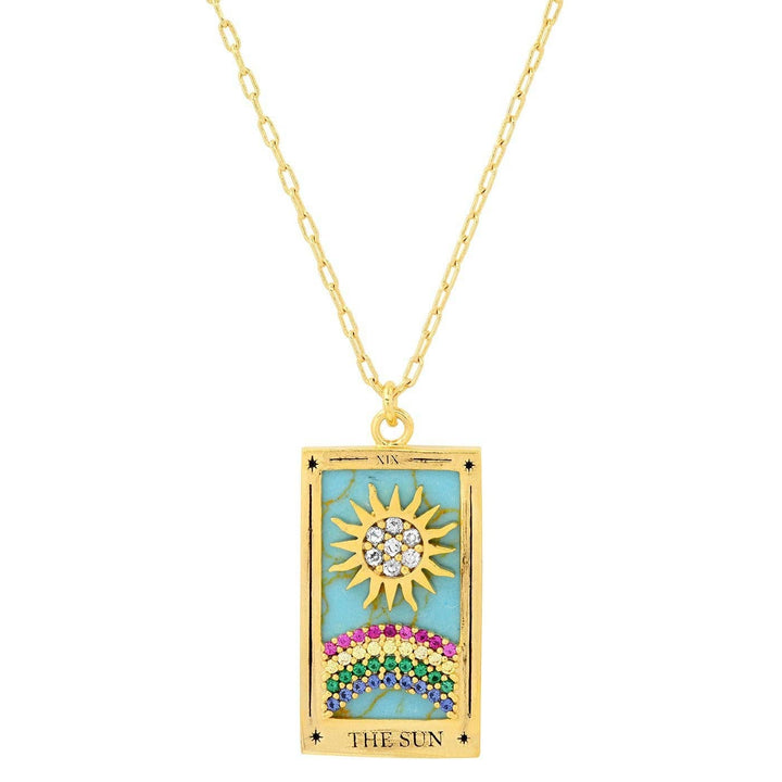 The Sun Enamel Tarot Card Necklace 18K with rhinestones 
