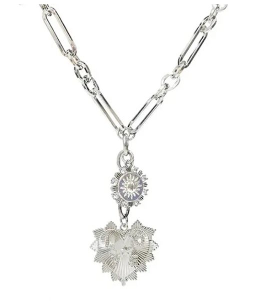HEART Charm-Lariat Necklace 14K CZ- Charm