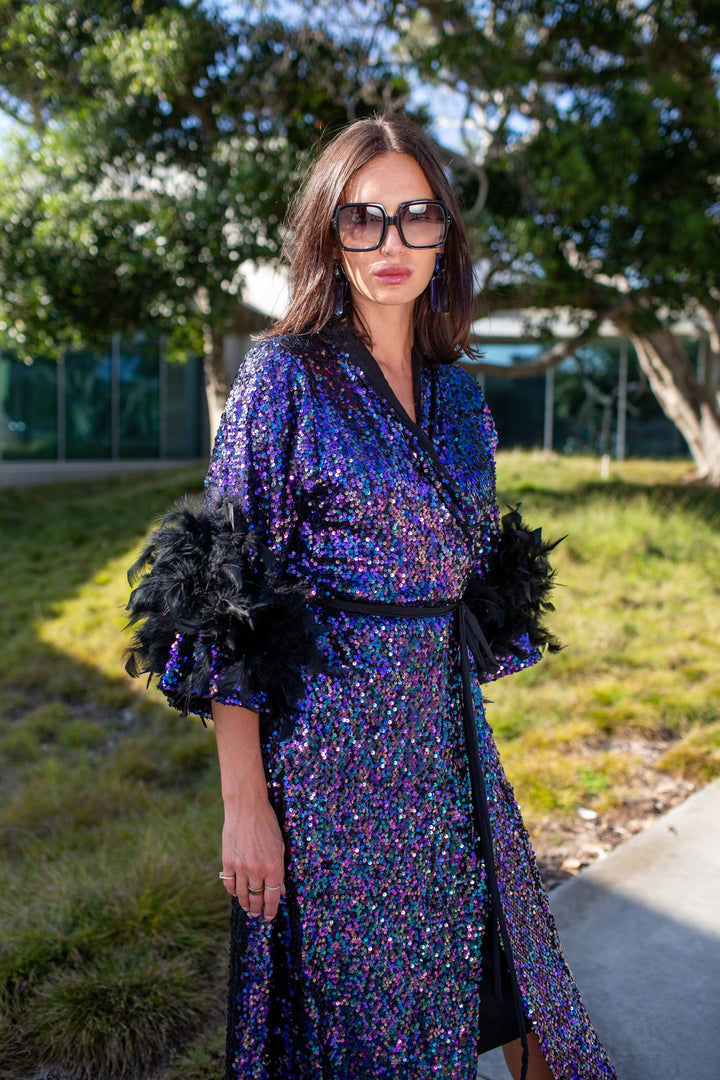 Marlene Wrap Dress in Black Amethyst