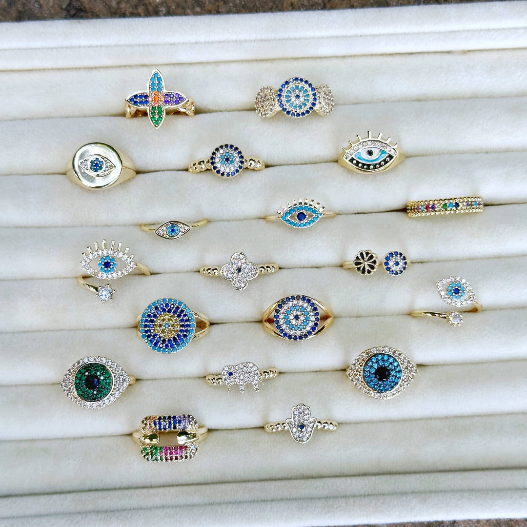 Stackable Gold Adjustable Evil Eye Ring for Her