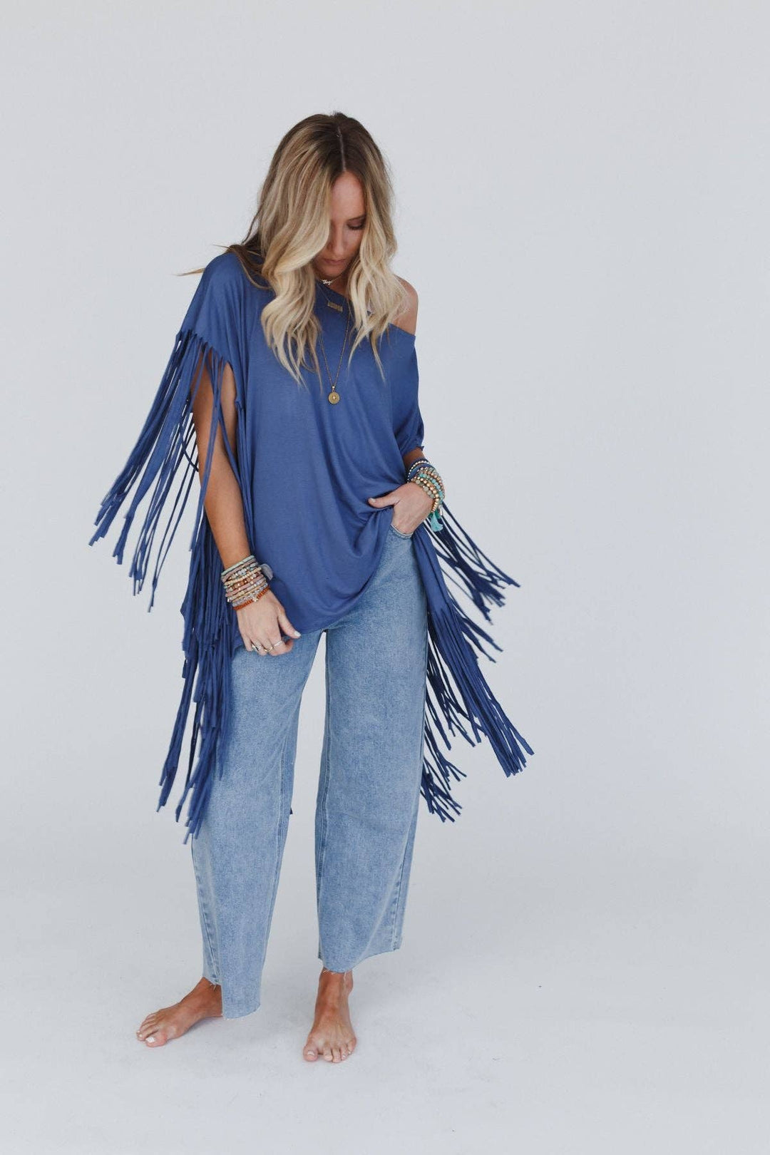 Western Showstopper Fringe Top - Denim