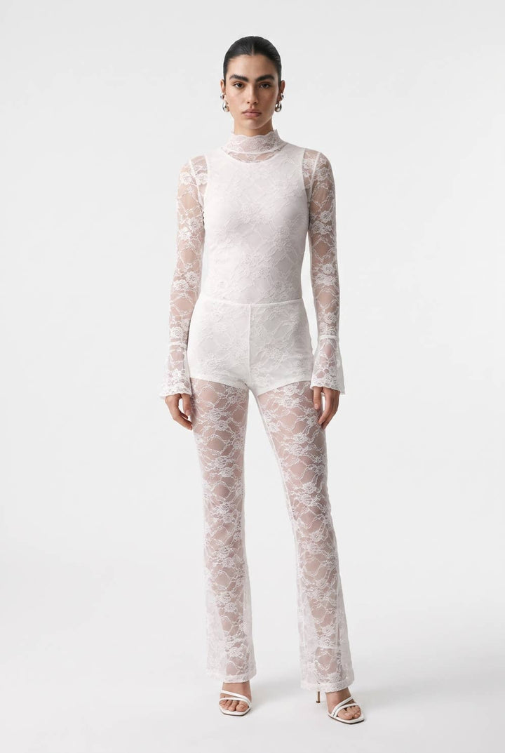 Floral Lace Bodysuit And Flared Trouser Set