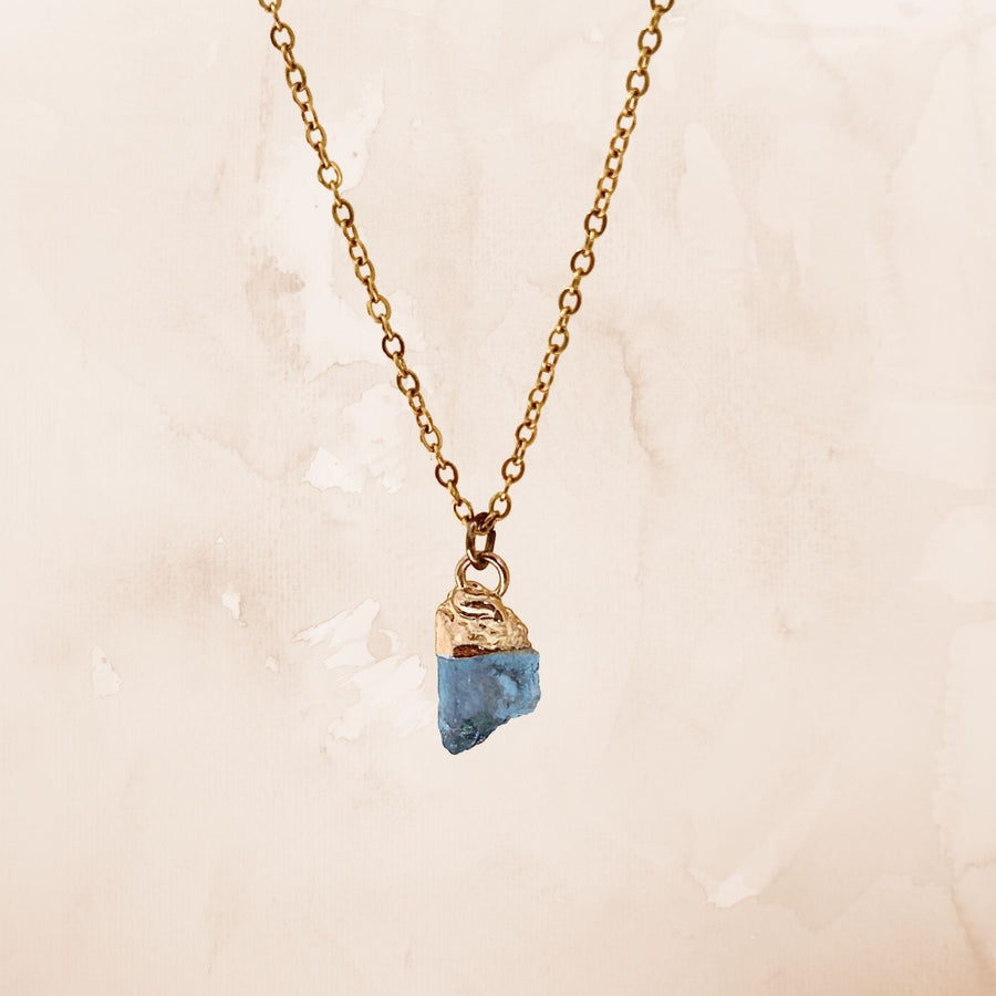 Raw Aquamarine Gold Crystal Necklace