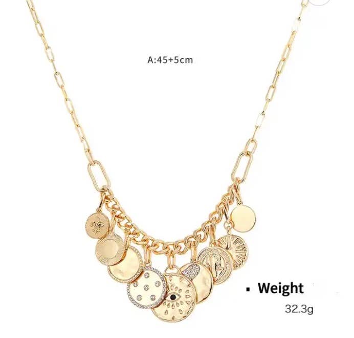 Celestial Multi Charm Paperclip Necklace- 9 COINS